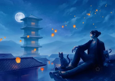 Temple nocturne japonais - Victorine Stolz